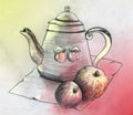 Still life with teapot and two apples Royalty Free Stock Photo