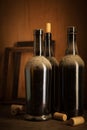 Old wine bottles and corks Royalty Free Stock Photo