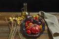 Still life with nectarines, paraguayas and ripe plums Royalty Free Stock Photo