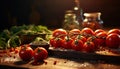 Still life of tomatoes vine in kitchen