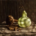 Still life with two pumkins and nuts with shadows Royalty Free Stock Photo