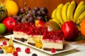 Still life variety of products fruits desserts Royalty Free Stock Photo