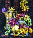 Still life with Vase rug and fruit Royalty Free Stock Photo