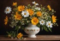 A still life of a vase of wildflowers. Royalty Free Stock Photo