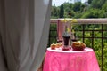 Still life on the veranda a light lunch with wine in the summer afternoon, in the south of Russia. Wine tasting.