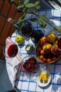 Still life on the veranda a light lunch with wine in the summer afternoon, in the south of Russia. Wine tasting.