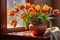 Still Life of Vibrant Wildflowers - Arranged in an Antique Vase, Placed on an Aged Wooden Table, Intricate Elegance