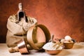 Still life. vintage kitchen utensils, flour and wheat Royalty Free Stock Photo