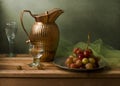 Still life with vintage pitcher and grapes