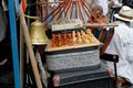 Still life of vintage suitcases, chess, books at the festival `Bright people` in the City Day in Moscow.