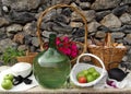 Still life with water jug and apples