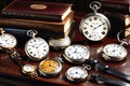 Still Life Watercolor: Vintage Clocks and Watches - Silver Pocket Watch with Delicate Engravings