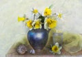 Spring flowers in a bouquet.Still life with tulips and daffodils in a vase Royalty Free Stock Photo