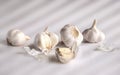 - still life, white garlic on a white background c Royalty Free Stock Photo