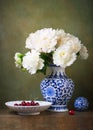 Still life with white peonies