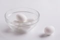 Still life of white raw eggs. Eggs on the kitchen table Royalty Free Stock Photo