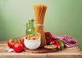 Still life with whole wheat pasta Royalty Free Stock Photo