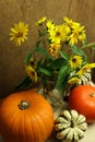 wild sunflowers and colorful pumpkins