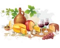 Still life of wine, cheese and grapes Royalty Free Stock Photo