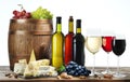 Still-life with wine, cheeses and fruits. Royalty Free Stock Photo