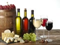 Still-life with wine, cheeses and fruits. Royalty Free Stock Photo