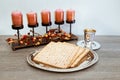 Still-life with wine and matzoh jewish passover bread Royalty Free Stock Photo