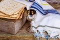 Still-life with wine and matzoh jewish passover bread Royalty Free Stock Photo