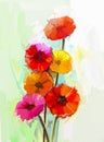 Still life of yellow and red gerbera flowers oil painting Royalty Free Stock Photo