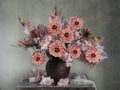 Still life with zinnias and gladioli.A bouquet of flowers Royalty Free Stock Photo