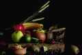 Still lifes with fruits and vegetables.