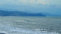 Sea By Mountains Against Sky With Clouds On Day Near The City Kobuleti. Adjara, Georgia. Still. Royalty Free Stock Photo