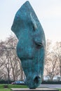 Still Water is a 2011 outdoor bronze sculpture of a horse`s head by Nic Fiddian-Green, located at Marble Arch in London, United Ki Royalty Free Stock Photo