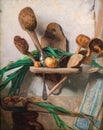 Still life with wooden ladles, painting by August AllebÃÂ©
