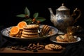 Stilllife flower tea cookies. Generate Ai Royalty Free Stock Photo