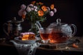 Stilllife flowers tea. Generate Ai Royalty Free Stock Photo