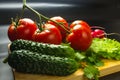 Stilllife - tomatoes, cucumbers, lettuce Royalty Free Stock Photo