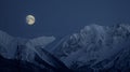 The stillness of the night broken only by the crunch of snow underfoot the moon casting shadows over the frigid mountain