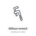Stillson wrench outline vector icon. Thin line black stillson wrench icon, flat vector simple element illustration from editable