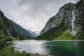 Stillup Lake and mountain alpine waterfalls Austria, Tyrol Royalty Free Stock Photo