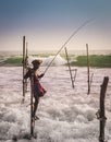 Stilt fishing in Galle, Sri Lanka Royalty Free Stock Photo