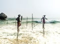 The Ancient Tradition Of Stilt FishinG In Galle, Sri Lanka Royalty Free Stock Photo