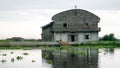 Stilt houses and church in the village of Ganvie on the Nokoue lake, Benin