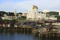 Stilt houses of Kampong Ayer and Sultan Omar Ali S Royalty Free Stock Photo