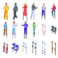 Stilt icons set isometric vector. Active children Royalty Free Stock Photo