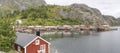 Stilt rorbuer at inlet, Nusfjord, Lofoten, Norway