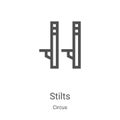 stilts icon vector from circus collection. Thin line stilts outline icon vector illustration. Linear symbol for use on web and Royalty Free Stock Photo