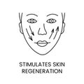 Stimulates skin regeneration line icon in vector, girl face illustration with arrows