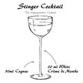 Cocktail Stinger recipe vector, low-alcohol drink sketch Royalty Free Stock Photo