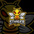 stinger bee mascot cartoon e-sports gaming logo vector illustration Royalty Free Stock Photo