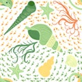 Batomorphi sea life, fish, animals bright seamless pattern. sea travel, snorkeling with animals, tropical fish